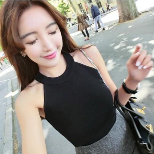 2021 Vest Tank Top Women Camis Short O Neck Korean T-Shirt Summer Knitted Thin Fashion New Tight Bottom Off-Shoulder Streetwear