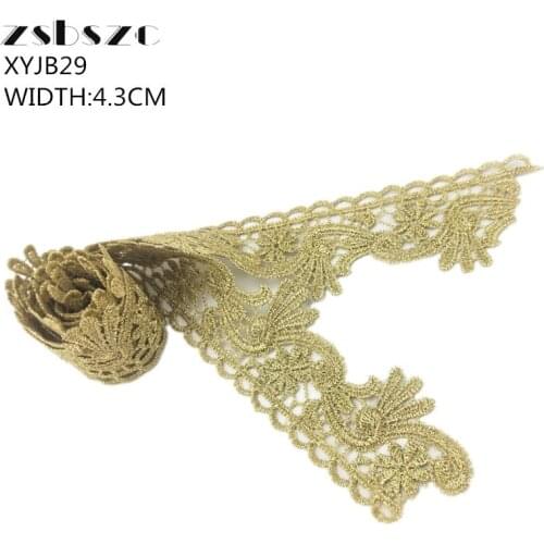 4.3CM Width 10Yards Gold Lacef Ribbon Glitter Crocheted Home DIY Handmade Accessories
