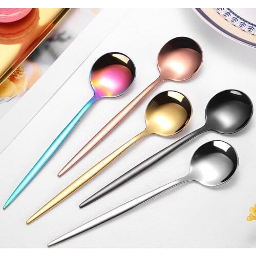 5 Pcs Stainless steel small coffee spoon titanium plated magic color mixing spoon creative dessert round spoon