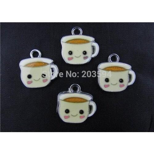 AE243 100Pcs Mixed Enamel Coffee Cup Charms Pendants Floating Charms 19x18mm