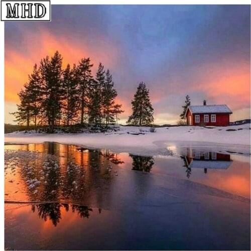 Full square / round diamond painting tree sunset landscape diy 5d diamond mosaic 3d diamond embroidery decoration