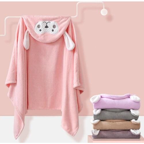 2021 Fashion Newborn Baby Hooded Bathrobe Coral Feece Cartoon Deer Bear Blankets For Kids Baby Boys Girls Bath Towel 85*150CM