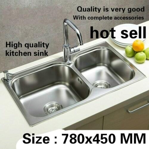 Free shipping Luxury high quality kitchen double groove sink durable wash the dishes 304 stainless steel hot sell 780x450 MM