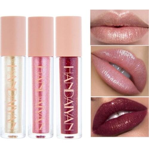 HANDAIYAN Gloss Lips Shimmer Plump Makeup Waterproof Lasting Liquid Lipstick Glitter Tint High Light Lip Gloss Glitter Cosmetics