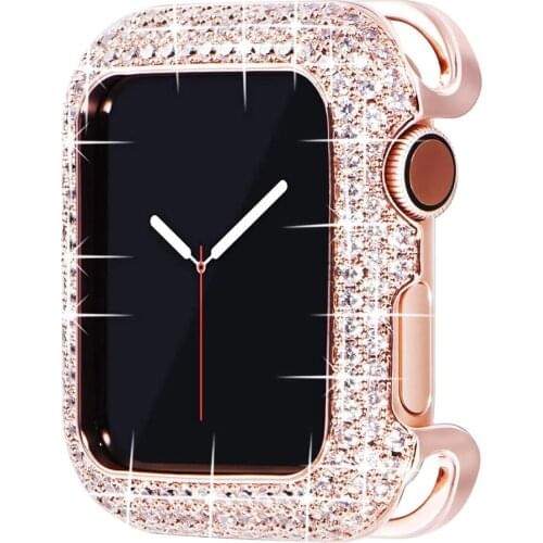 Loose style 44mm Bling Case for Apple Watch SE 6 5 4 3 40mm Frame Bronze Metal Jewelry Protective Cover Zirconia Crystal Woman