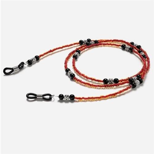 Imixlot Bohemian Ethnic Black Red Bead Glasses Chain Unisex Retro Handmade Sunglasses Cord Holder Necklace Eyewear Accessories
