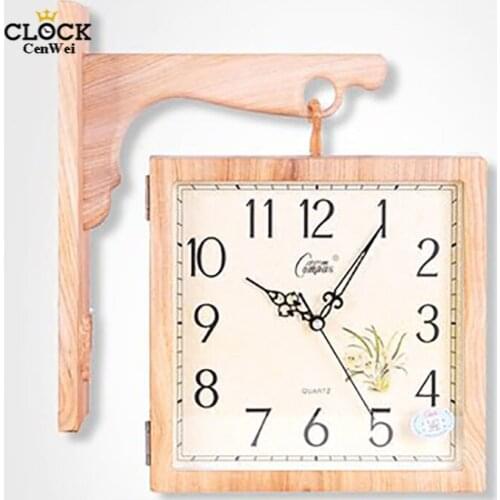 Solid Wood Clock Double Sided Wall Clock Nordic Modern Mechanism Silent Guess Women Watches Home Decor Kitchen Living Room 5Q335
