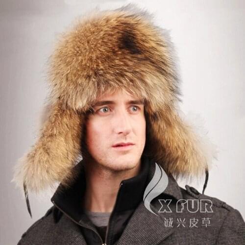 CX-C-47A New 2017 Genunie Raccoon Fur Mens Winter Hats Fashion