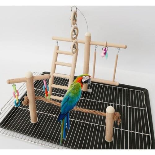 Pet Bird Cage Stand Play Gym Perch Playground Wood Parrot Climbing Ladder Chewing Chain Swing for Lovebirds Budgies Finche