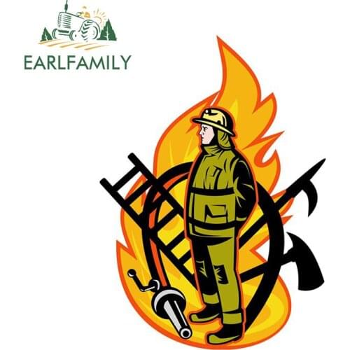 EARLFAMILY 13cm x 9.3cm Scratch-Proof Car Stickers for Firefighter Decal Cartoon Surfboard Car Accessoires DIY RV Decoration