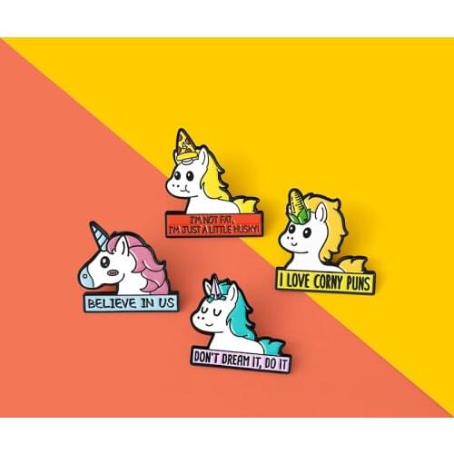 Funny Letter Dialog Enamel Pins Cute Colorful Horse Horn Clothes Lapel Pin Animal Badges Jewelry Gift for Friend 2021 Wholesale