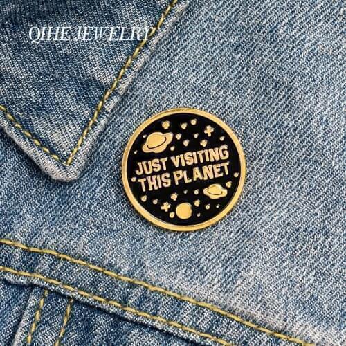 QIHE JEWELRY Starry sky Spaceship Enamel Lapel Pins Visit the Planet Brooches Badges Fashion Pins Gifts for Friends Wholesale