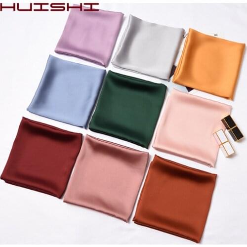 HUISHI Silk Scarf Women Print Hair Neck Square Scarves Office Ladies Shawl Ribbon Scarf Silk 100% Handkerchief Muffler Foulard