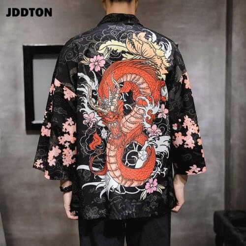JDDTON Mens Dragon Pattern Auspicious Clouds Kimono Jackets Japanese Cardigan Retro Coats Traditional Clothing Streatwear JE084