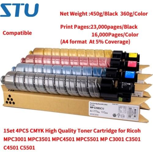 1Set 4PCS New CMYK 450g/Black 360g/CMY Toner Cartridge for Ricoh MPC3001 MPC3501 MPC4501 MPC5501 MP C3001 C3501 C4501 C5501
