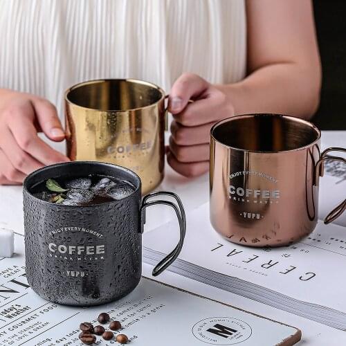 Nordic industrial style 304 stainless steel coffee cup milk cup retro mug with lid tea cup