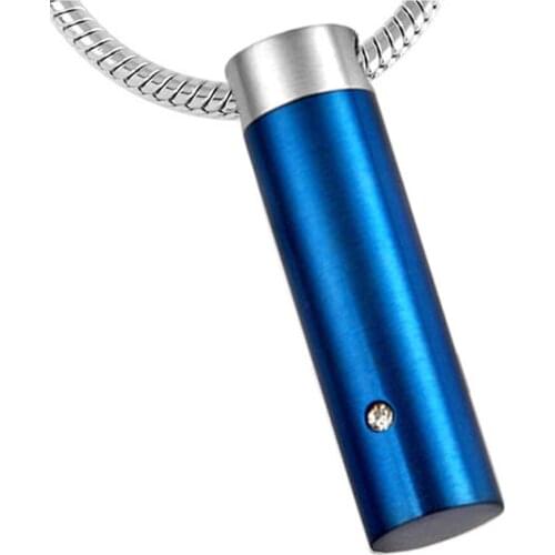 8164 Hot Selling Blue/Black Stainless Steel Cylinder Cremation Urn Necklace Fashion Design Funeral Keepsake Locket Pendant