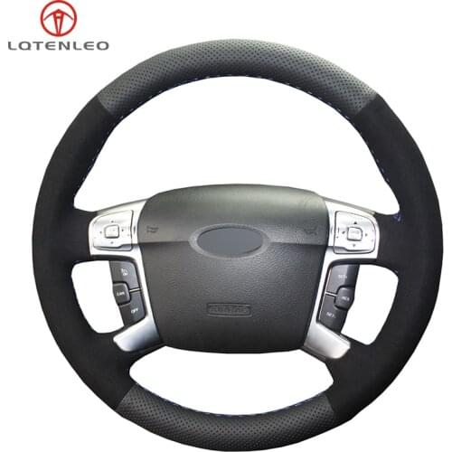 LQTENLEO Black Suede Leather DIY Hand-stitched Car Steering Wheel Cover for Ford Mondeo Mk4 2007-2012 S-Max 2008