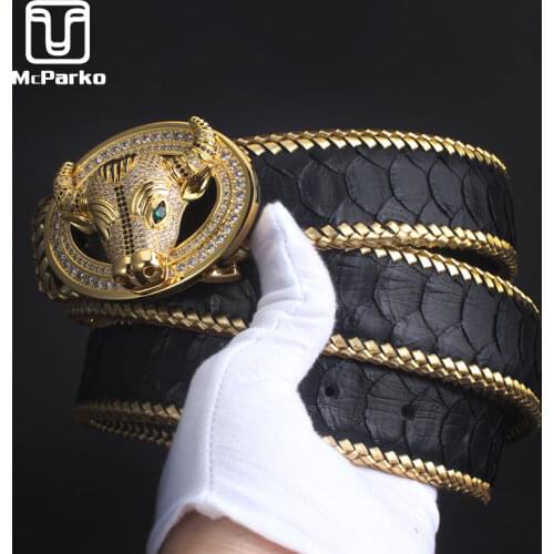 McParko Snakeskin Belt For Men Luxury Designer Punk Accessories Cowboy Goth Belt For Jeans Genuine Leather Belt Men Fashion Cow