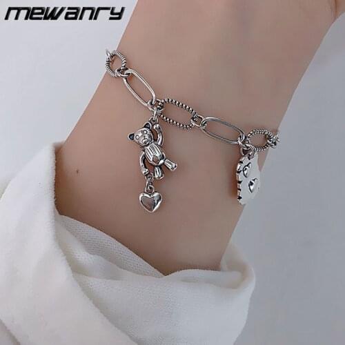 Mewanry 925 Sterling Silver Bracelet Bear Love Heart Splicing Chain for Women New Fashion Simple Personality Party Jewelry Gifts