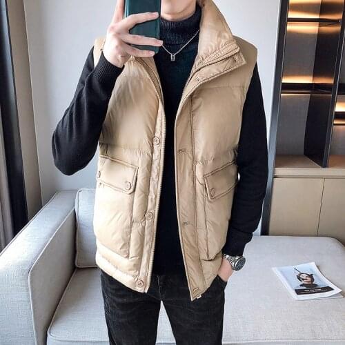 British Style Mens 85% Duck Down Vest Winter Fashion Casual Sleeveless Jacket Mens Big Pocket Waistcoat Youth Clothes