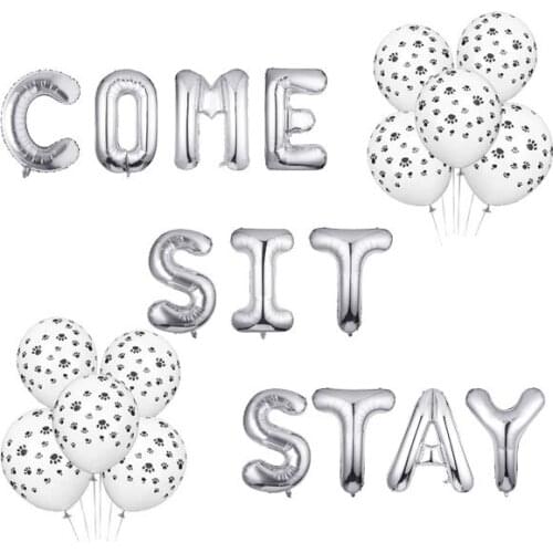 COME SIT STAY Puppy Dogs Birthday Balloons Pet Dog Paw Print Balloons for Lets Pawty Woof Birthday or Pet Adoption Parties