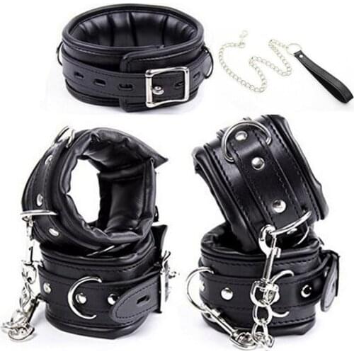 Leather Padded Handcuffs/ Ankle Cuffs / Sex Collar Bondage Restraints,BDSM Set,Sex Toys For Couple