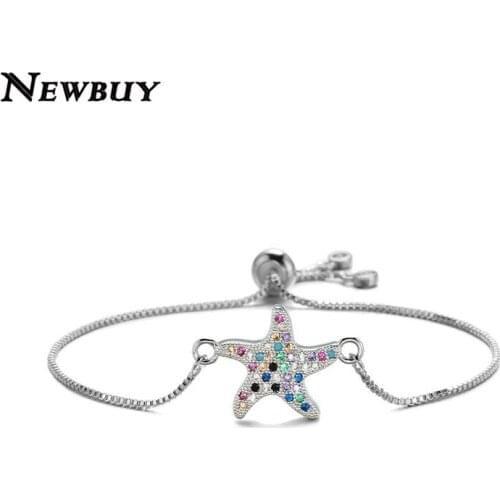 NEWBUY Fashion Colourful CZ Starfish Charm Bracelets For Women Girl Gold Chain Bracelet Cubic Zirconia Jewelry