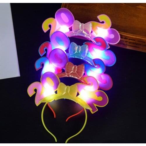 6Pcs New Year Headbands 2022 Luminous Light Hair Hoops Photo Prop Headwears Random Color