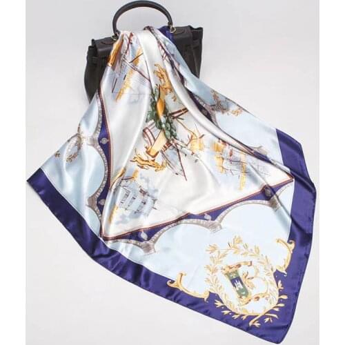 Tropical Style New Silk Scarf Satin Simulation Silk Female 90cm Large Square Scarf Elegant Small Retro Thin Scarf