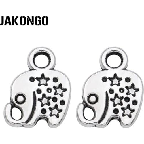 JAKONGO Antique Silver Plated Elephant Charm Pendants for Bracelet Jewelry Making Accessories DIY Craft 11x9mm 20pcs/lot