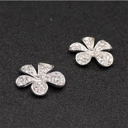 10pcs Faux Pearl Flower Buttons Embellishments for Craft Shank Clear Rhinestone Buttons Sewing Craft Silver Golden Button