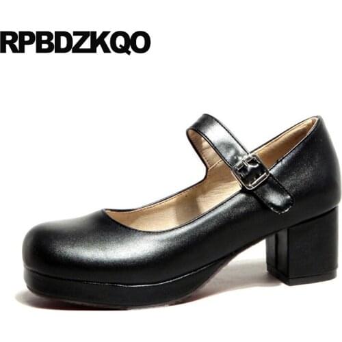 Ankle Strap Pumps Medium Size 4 34 2017 Chunky Classic 11 43 Sweet Lolita Shoes High Heels Ladies Round Toe 10 42 Japanese Plus