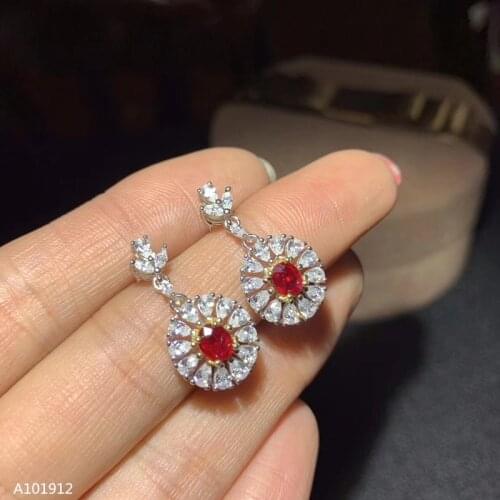 KJJEAXCMY Supporting detection 925 sterling silver natural purple ruby girls earrings white gold support detection