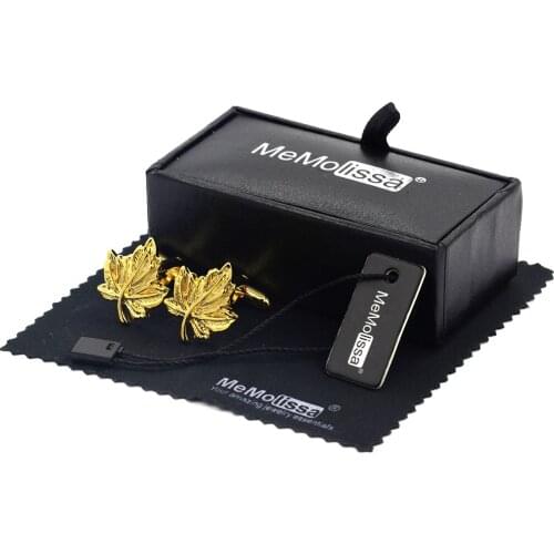MeMolissa Display Box Cufflinks Vintage Gold Maple Leaf Cufflinks Wedding Cufflinks High Quality Jewelry Free Tag & Wipe Cloth