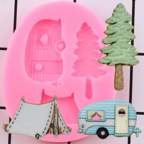 Tree Car Tent Cupcake Topper Fondant Mould Cake Border Silicone Mold Cake Decorating Tools DIY Candy Resin Clay Chocolate Molds