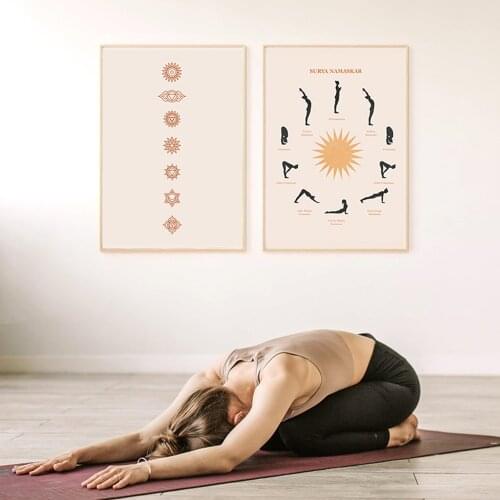 Boho Style Sun Salutation Canvas Painting Wall Art Prints 7 Chakra Yoga Poster Buddha Quote Pictures Home Room Decoration