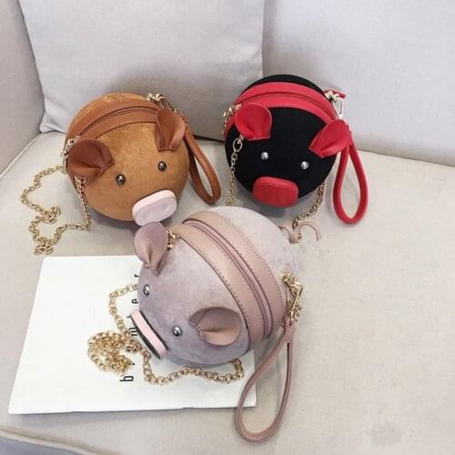 Bag Rivets Circle Ball Messengers Cute Cartoon Pig Style Women Shoulder Bags Hard Pu Leather Zipper Bucket Crossbody