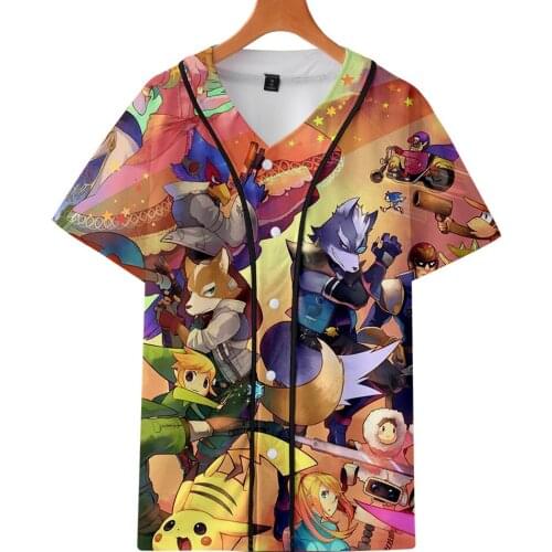 Super smash bros shirt Men Baseball T-shirts Summer Short Sleeve Baseball Uniform T shirt Breathable Anime Tshirt Funny 3D Print
