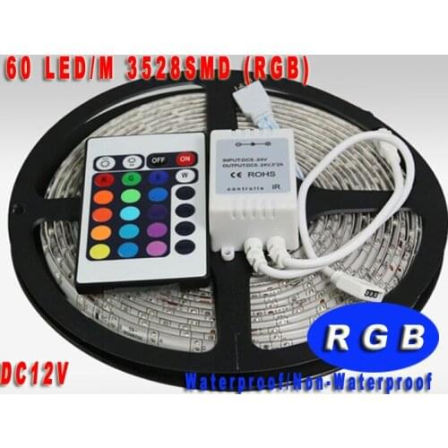 3528 5m RGB LED strip Light Waterproof Non-waterproof 300leds 60leds/m flexible lighting +24keys IR Control