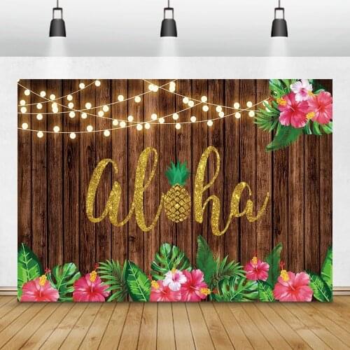Vintage Wood Board Aloha Floral Hawaii Tropical Plant Light Photography Backdrop Baby Birthday Party Background For Photo Studio