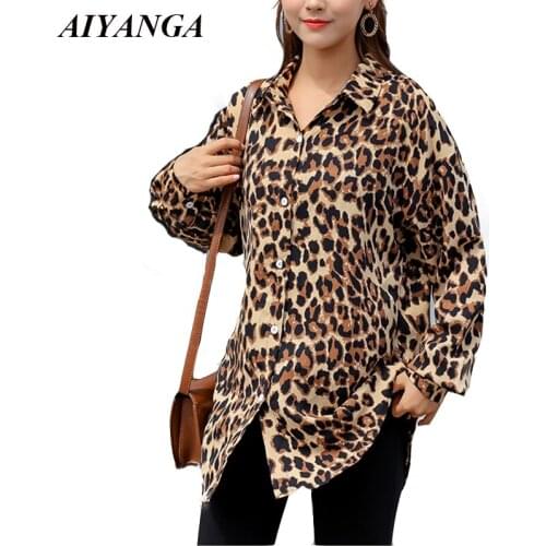 Leopard print Shirts Women Autumn Long Sleeve Blouses Fashion Shirt Women Casual Medium Long Blouse Female Big Size Tops 2018
