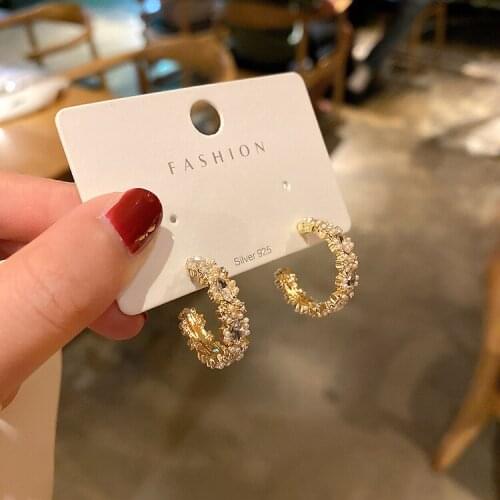 Korean New Elegant Shiny Zircon Pearl Hoop Earrings For Women Fashion Ear Jewelry Geometric Circle Brincos