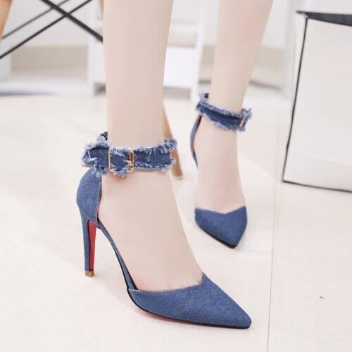 Pointed Toe Women High-heeled Pumps 2019 Newest Pointed Toe Stiletto Denim Female Pumps Sexy Foreign Trade Womens Pumps