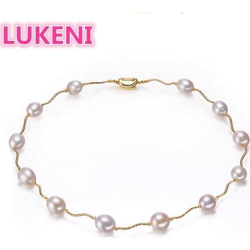 Genuine spring and summer Fashion design Big 8-9 Natural pearl Necklace Fashion pearl jewelry for women