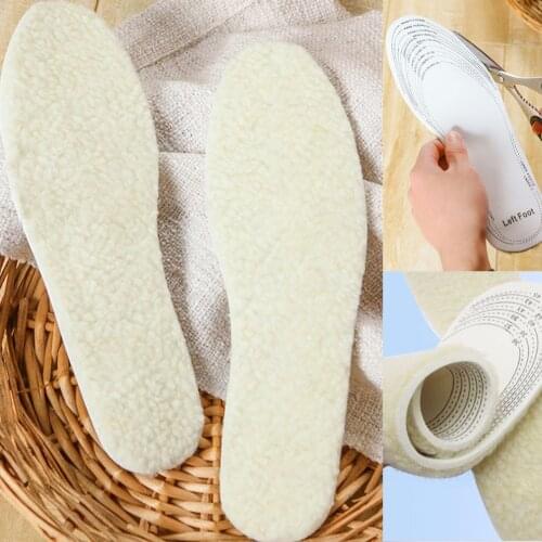 1 Pair Unisex Winter Wool Shoe Insole Heated Insert Cushion Thermal Thickened Warm Plush Shoes Pad Women Men Fleece Size 36-46
