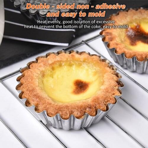 10pcs Silver Stainless Steel Egg Tart Mold Reusable Cupcake Cookie Pudding Mould Nonstick Cake Egg Pastry Mold Baking Tools