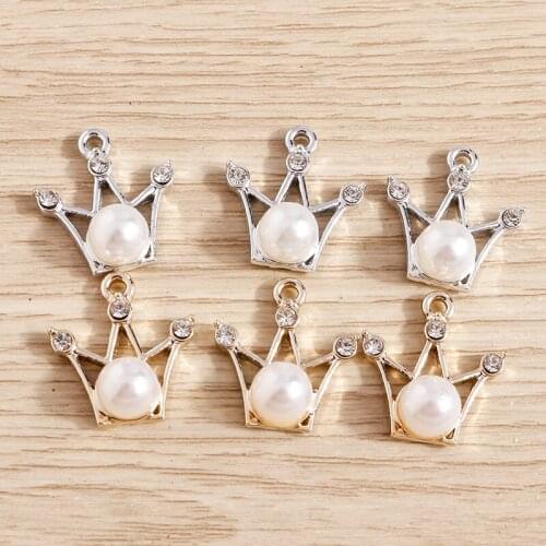 10pcs 16*18mm Alloy Crystal Crown Charms for Jewelry Making Gold Silver Color DIY Pearl Charms Pendants Necklaces Earrings Gift