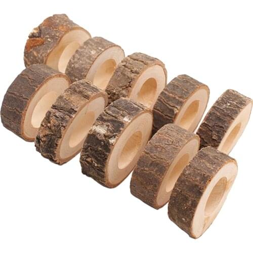 10pcs/pack Wood Tree Stump Serviette Holder Cloth Napkin Rings Home Party Decor