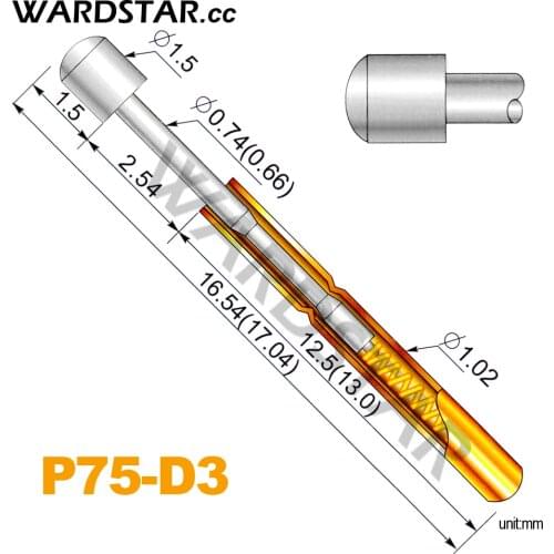 100pcs/lot P75-D3 Dia 1.5mm Spring Test Probes Pogo Pin Length 16.54mm (Stroke Spring Froce:180g) Wholesale